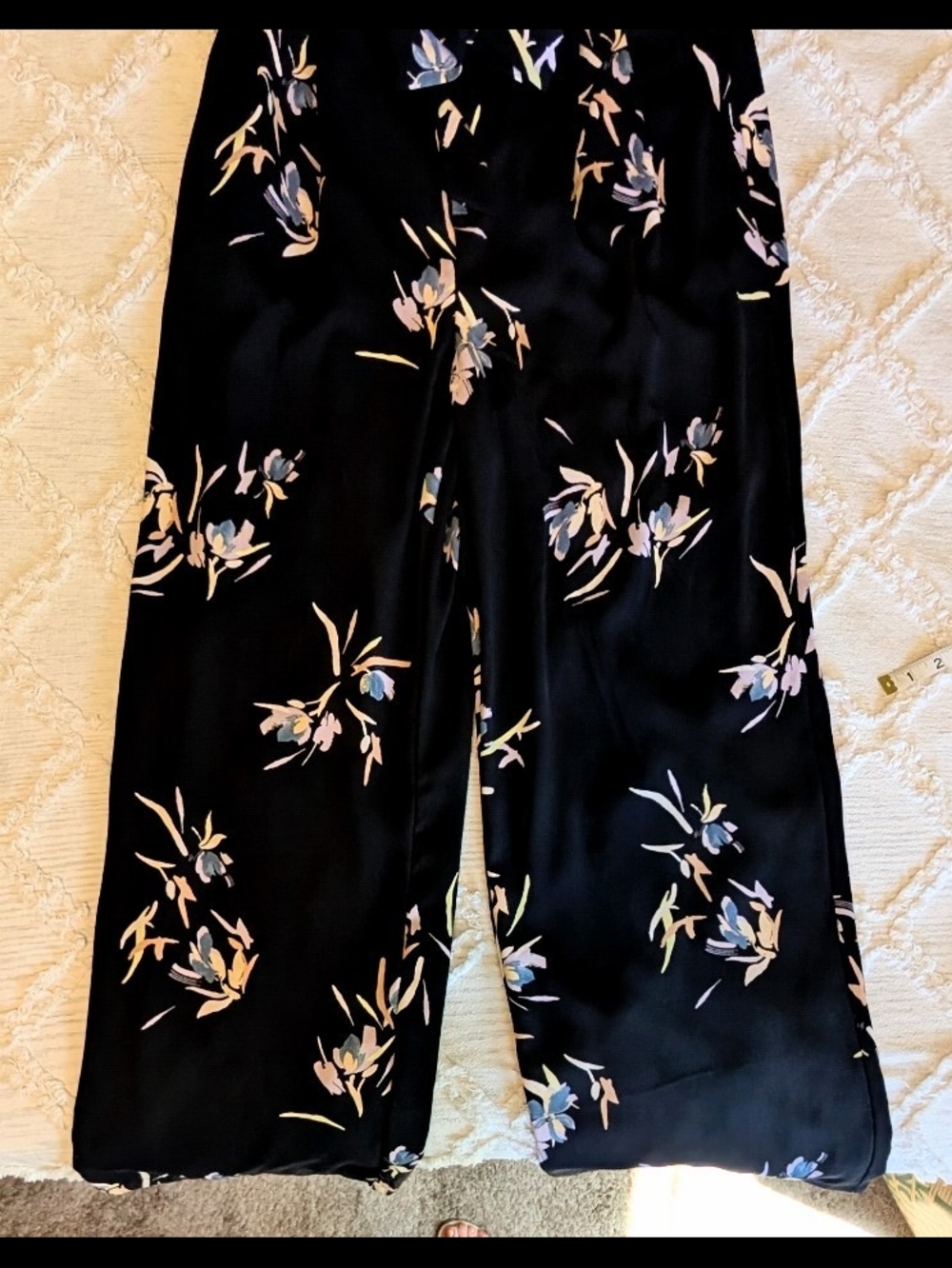 A New Day High Waisted Black Floral Wide-Leg Pants With Tie Waist Belt